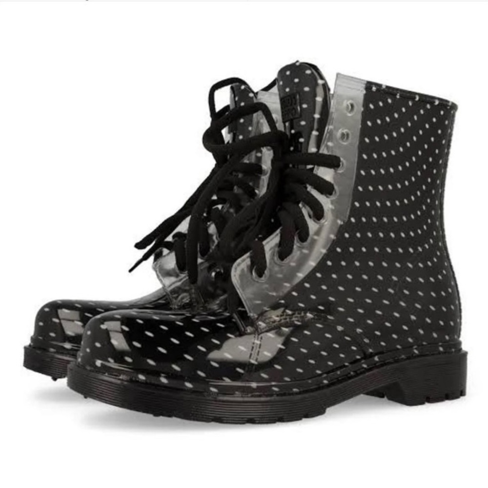 Dirty Laundry Polka Dot Jelly Combat Rain Boots Lace  Up Women’s size 10